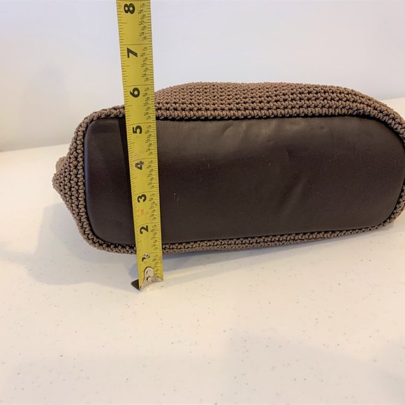 Saks Taupe Brown Crochet Shoulder Bag Tote - Picture 8 of 14